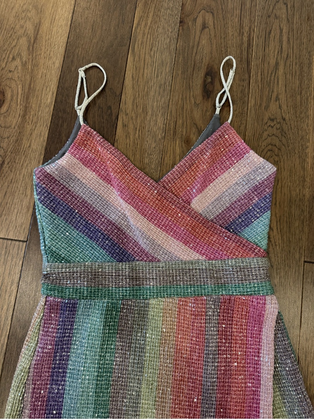 SAYLOR Iridescent Multicolor Striped Wrap Midi Dress - Picture 5 of 8